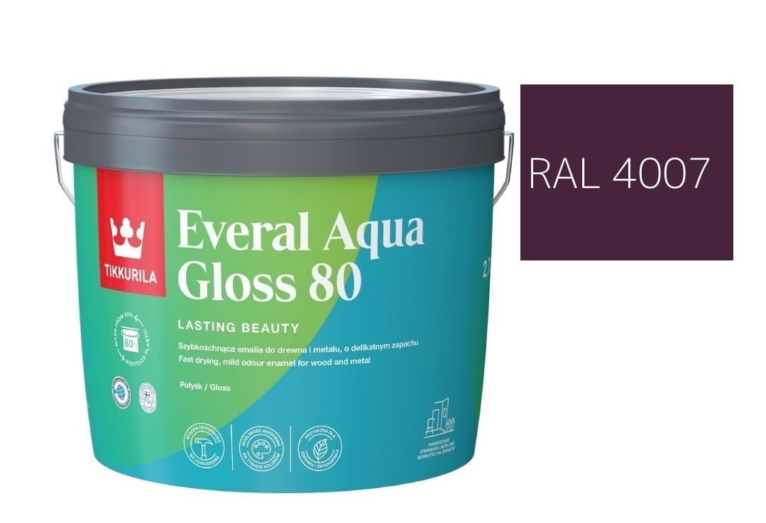 TIKKURILA Everal Aqua Gloss [80] 2,7l Połysk KOLOR PURPUROWY RAL 4007