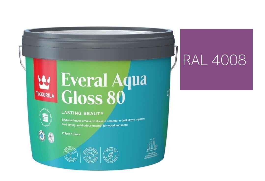 TIKKURILA Everal Aqua Gloss [80] 2,7l Połysk KOLOR FIOLETOWY SYGNAŁOWY RAL 4008
