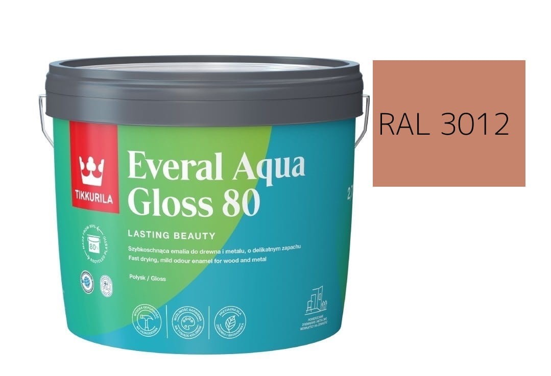 TIKKURILA Everal Aqua Gloss [80] 2,7l Połysk KOLOR CZERWONO BEŻOWY RAL 3012