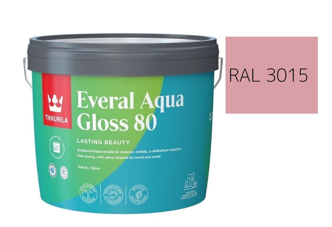 TIKKURILA Everal Aqua Gloss [80] 2,7l Połysk KOLOR RÓŻOWY JASNY RAL 3015