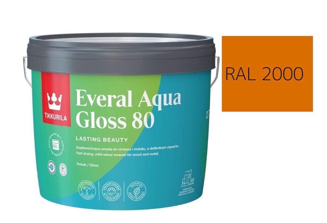 TIKKURILA Everal Aqua Gloss [80] 2,7l Połysk KOLOR POMARAŃCZOWO ŻÓŁTY RAL 2000