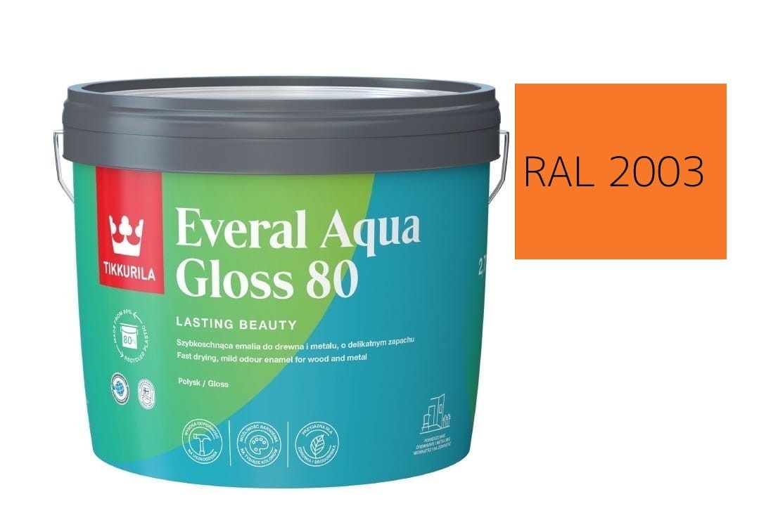 TIKKURILA Everal Aqua Gloss [80] 2,7l Połysk KOLOR POMARAŃCZOWY PASTELOWY RAL 2003
