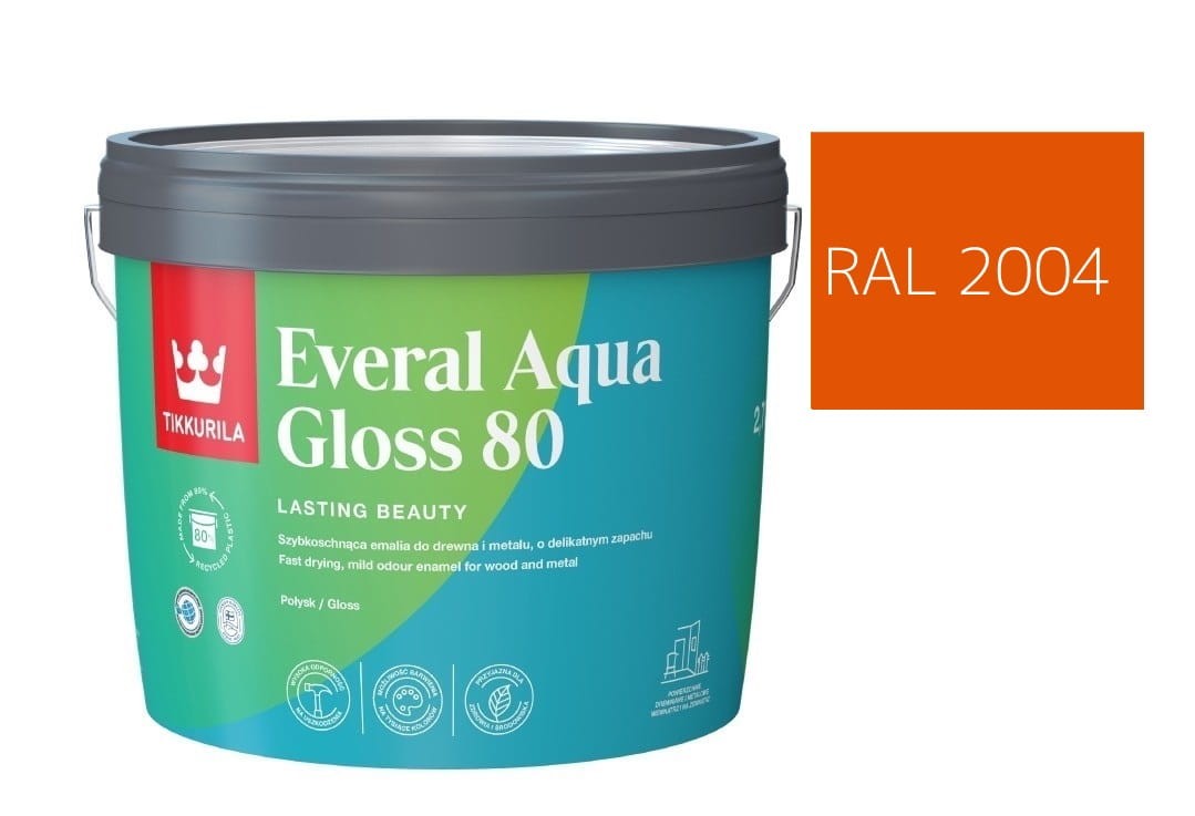 TIKKURILA Everal Aqua Gloss [80] 2,7l Połysk KOLOR POMARAŃCZOWY  RAL 2004