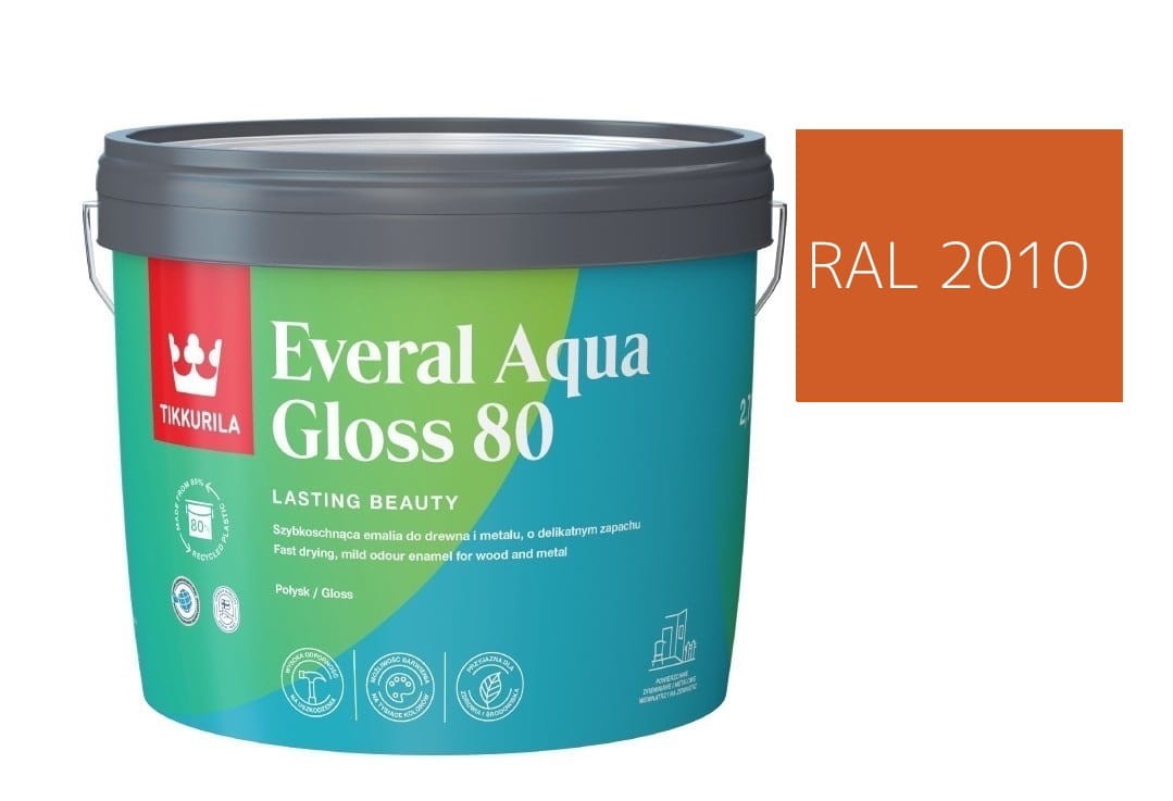 TIKKURILA Everal Aqua Gloss [80] 2,7l Połysk KOLOR POMARAŃCZOWY SYGNAŁOWY RAL 2010