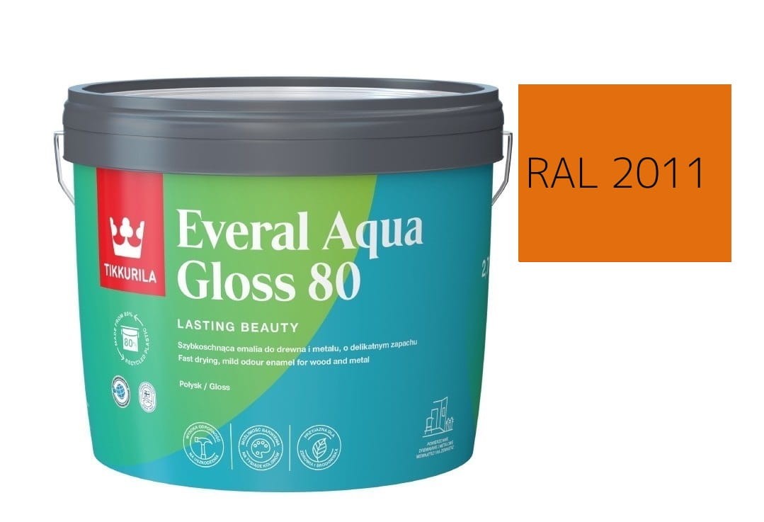 TIKKURILA Everal Aqua Gloss [80] 2,7l Połysk KOLOR POMARAŃCZOWY GŁĘBOKI RAL 2011