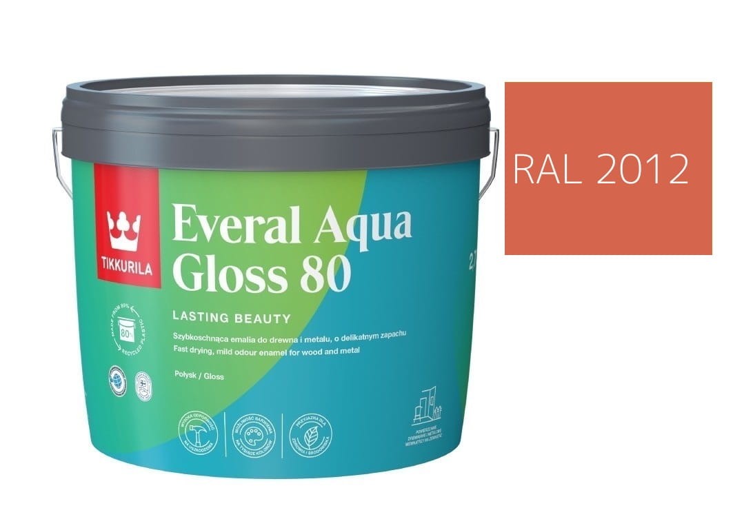 TIKKURILA Everal Aqua Gloss [80] 2,7l Połysk KOLOR POMARAŃCZOWY ŁOSOSIOWY RAL 2012