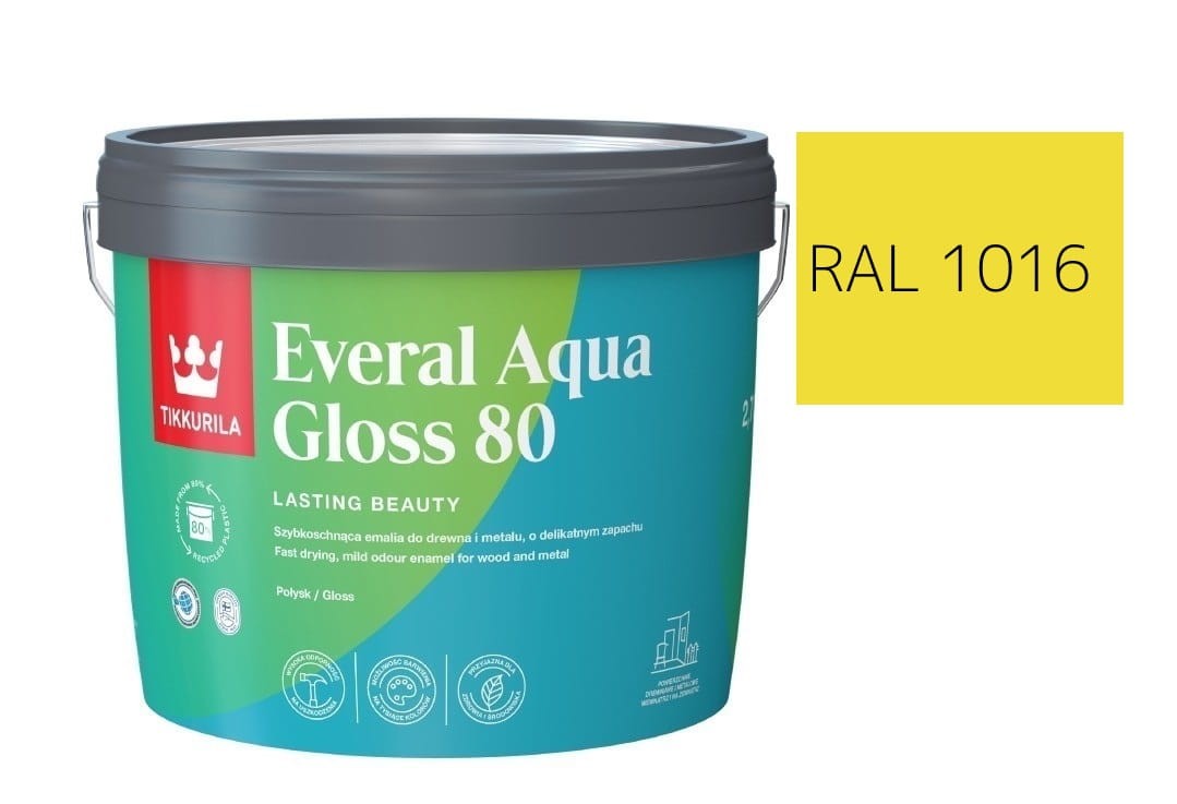 TIKKURILA Everal Aqua Gloss [80] 2,7l Połysk KOLOR SIARKOWY RAL 1016