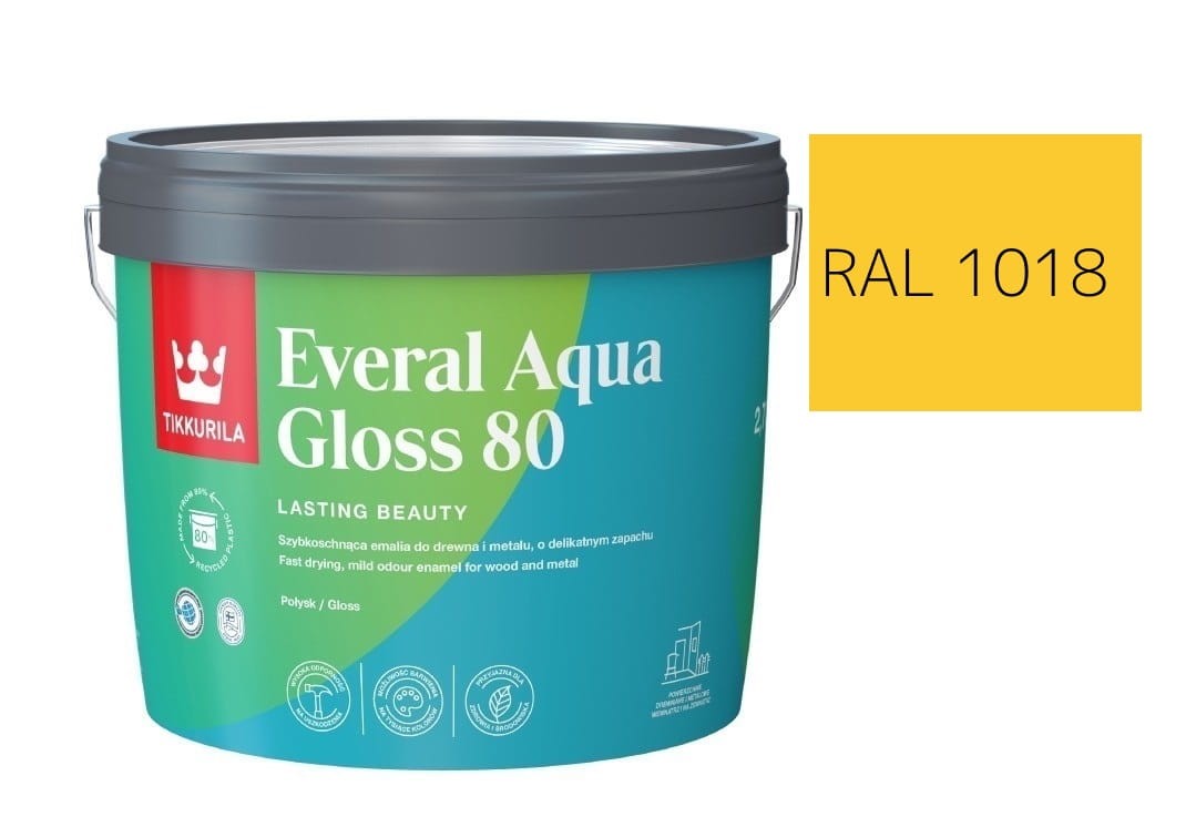 TIKKURILA Everal Aqua Gloss [80] 2,7l Połysk KOLOR CYNKOWY RAL 1018