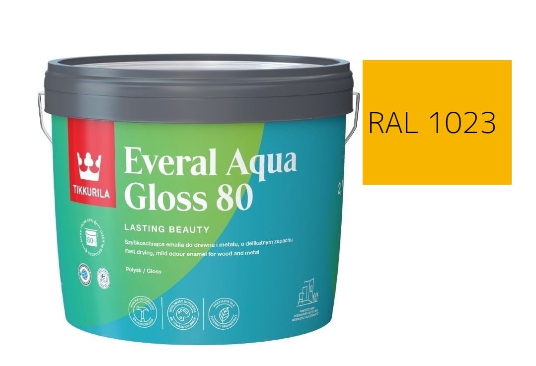 TIKKURILA Everal Aqua Gloss [80] 2,7l Połysk KOLOR ŻÓŁTY OSTRZEGAWCZY RAL 1023