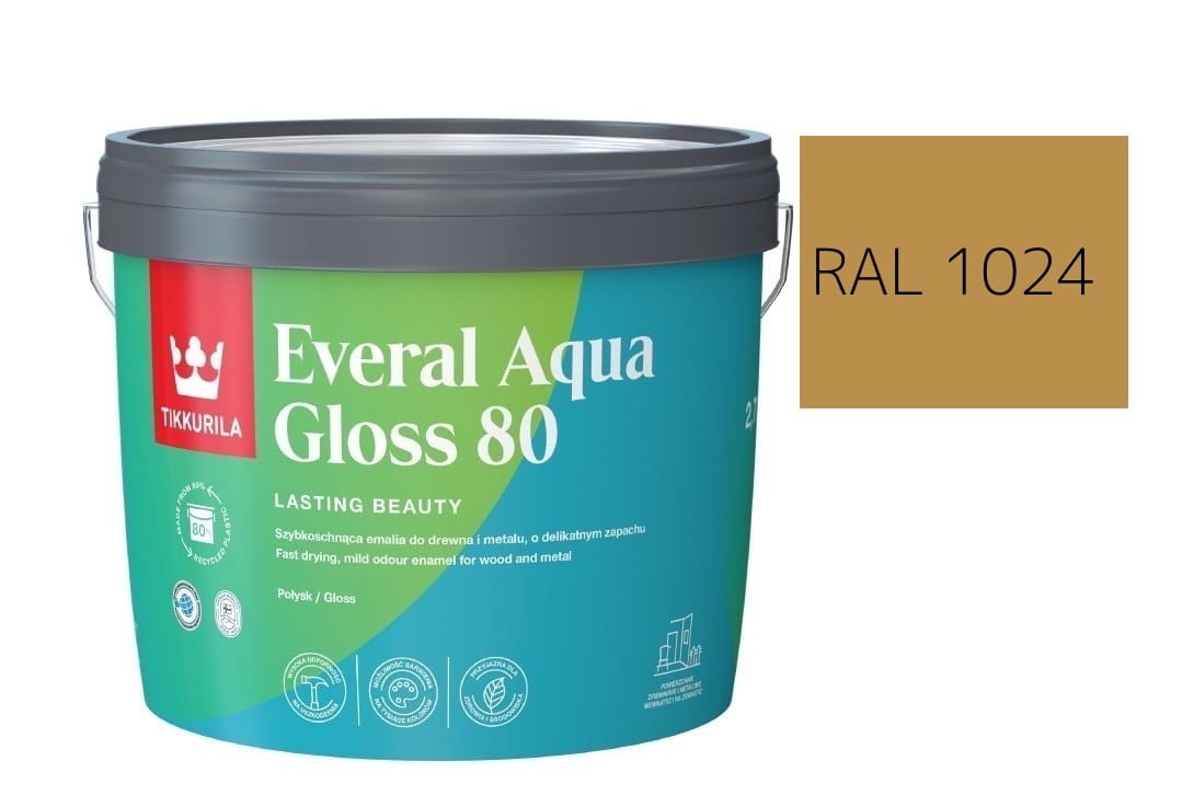 TIKKURILA Everal Aqua Gloss [80] 2,7l Połysk KOLOR OCHRA ŻÓŁTY  RAL 1024