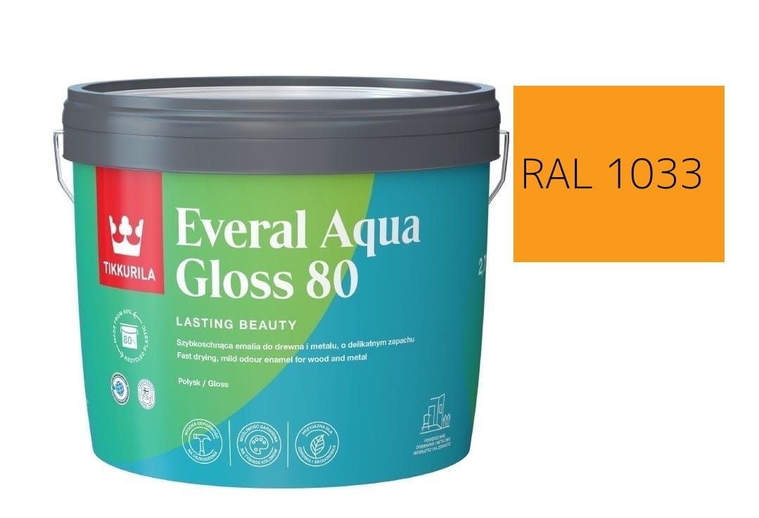 TIKKURILA Everal Aqua Gloss [80] 2,7l Połysk KOLOR ŻÓŁCIEŃ  RAL 1033