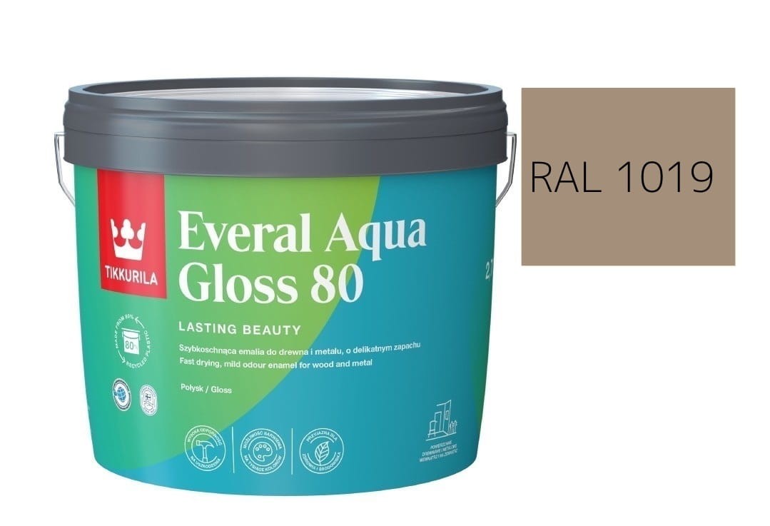 TIKKURILA Everal Aqua Gloss [80] 2,7l Połysk IRCHOWO SZARY RAL 1019