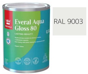 TIKKURILA Everal Aqua Gloss [80] 0,9l Połysk KOLOR BIAŁY SYGNAŁOWY RAL 9003