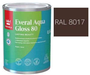 TIKKURILA Everal Aqua Gloss [80] 0,9l Połysk KOLOR BRĄZOWY CZEKOLADOWY RAL 8017