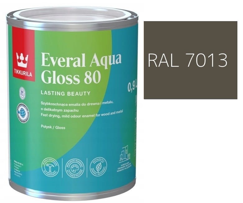 TIKKURILA Everal Aqua Gloss [80] 0,9l Połysk KOLOR BRĄZOWO SZARY RAL 7013