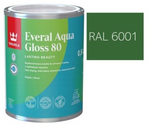 TIKKURILA Everal Aqua Gloss [80] 0,9l Połysk KOLOR ZIELONY SZMARAGDOWY RAL 6001