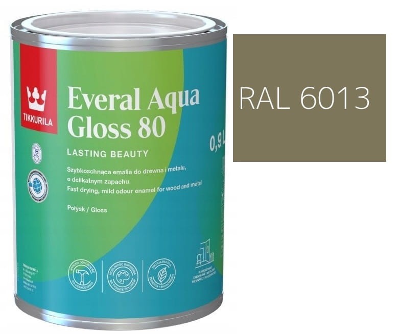 TIKKURILA Everal Aqua Gloss [80] 0,9l Połysk KOLOR ZIELONY TRZCINOWY RAL 6013