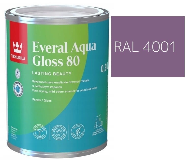 TIKKURILA Everal Aqua Gloss [80] 0,9l Połysk KOLOR LILIOWY RAL 4001