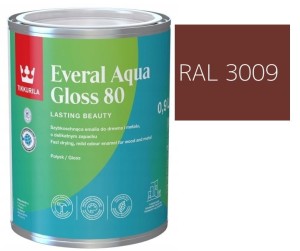TIKKURILA Everal Aqua Gloss [80] 0,9l Połysk KOLOR CZERWONY TLENKOWY RAL 3009