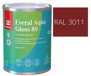 TIKKURILA Everal Aqua Gloss [80] 0,9l Połysk KOLOR MAHOŃ RAL 3011