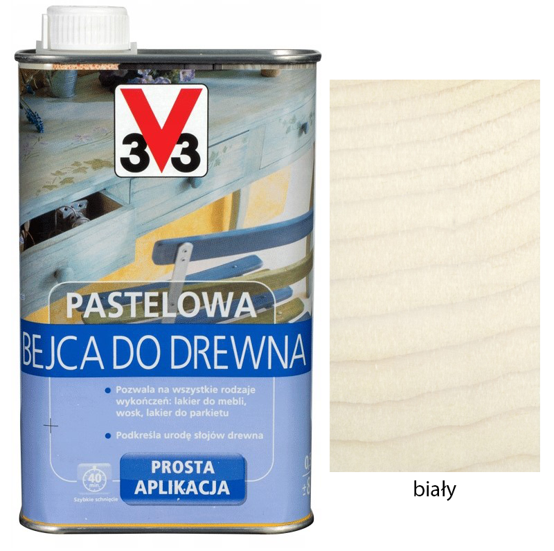 V33 Bejca pastelowa do drewna biały mat 0,5L