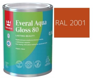 TIKKURILA Everal Aqua Gloss [80] 0,9l Połysk KOLOR POMARAŃCZOWO CZERWONY RAL 2001