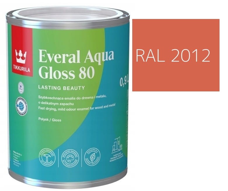 TIKKURILA Everal Aqua Gloss [80] 0,9l Połysk KOLOR POMARAŃCZOWY ŁOSOSIOWY RAL 2012