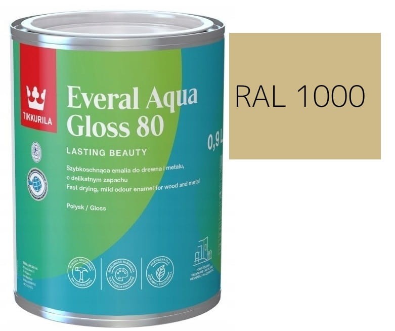 TIKKURILA Everal Aqua Gloss [80] 0,9l Połysk KOLOR BEŻOWO ZIELONY RAL 1000