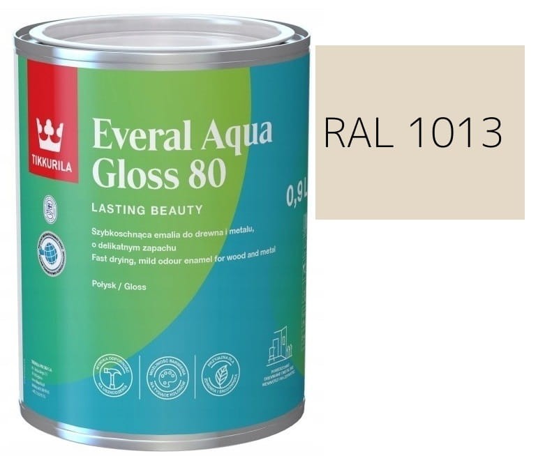 TIKKURILA Everal Aqua Gloss [80] 0,9l Połysk KOLOR BIAŁY PERŁOWY RAL 1013