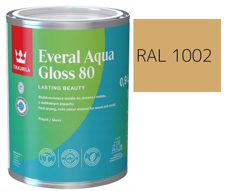 TIKKURILA Everal Aqua Gloss [80] 0,9l Połysk KOLOR PIASKOWY RAL 1002