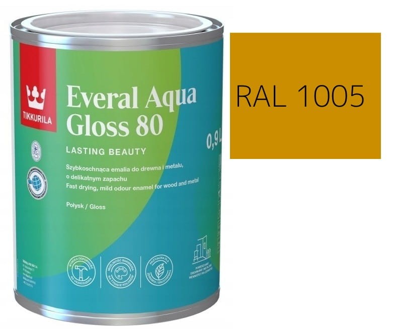 TIKKURILA Everal Aqua Gloss [80] 0,9l Połysk KOLOR MIODOWY RAL 1005