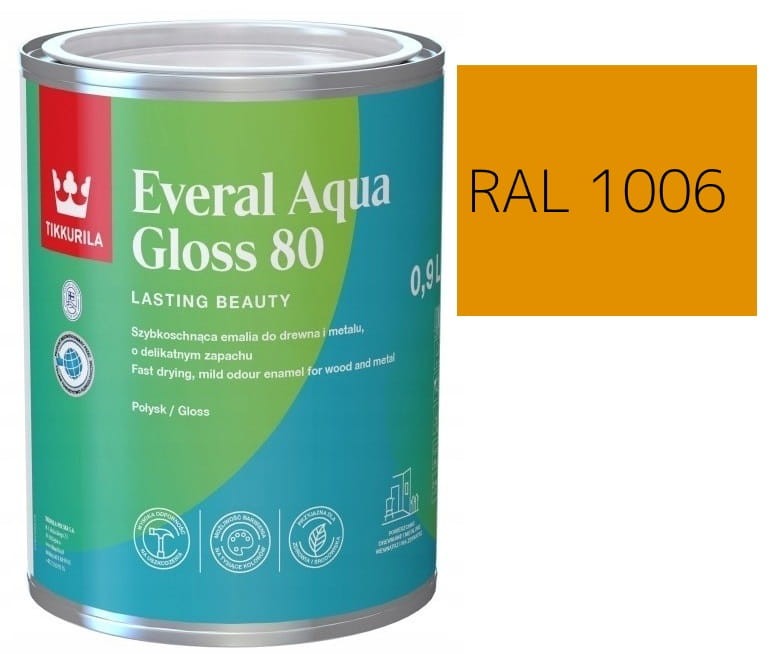 TIKKURILA Everal Aqua Gloss [80] 0,9l Połysk KOLOR KUKURYDZIANY RAL 1006