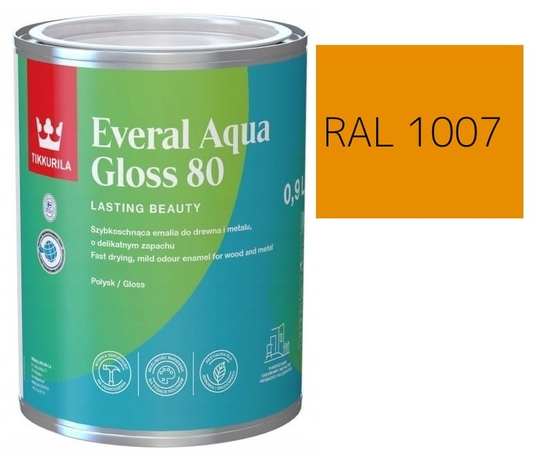 TIKKURILA Everal Aqua Gloss [80] 0,9l Połysk KOLOR NARCYZOWY RAL 1007