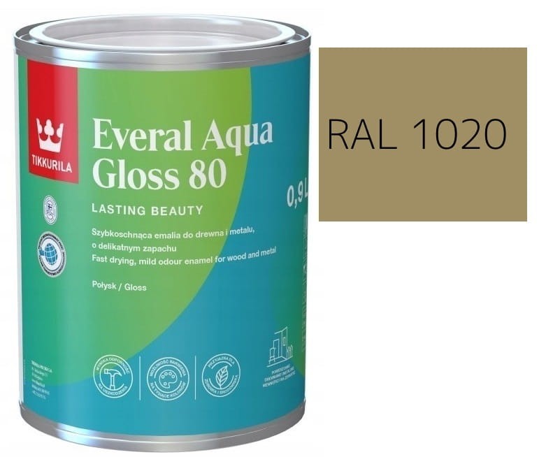 TIKKURILA Everal Aqua Gloss [80] 0,9l Połysk KOLOR PIASKOWY RAL 1020