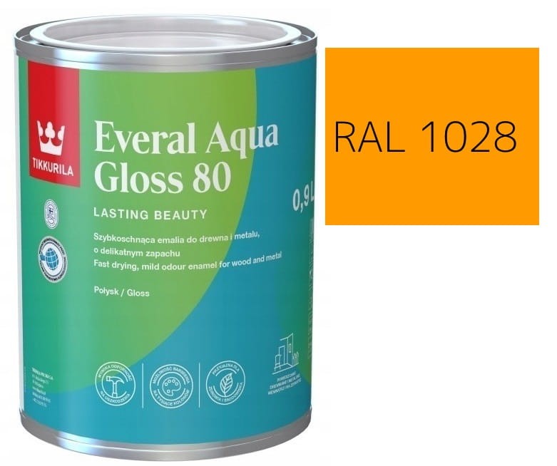 TIKKURILA Everal Aqua Gloss [80] 0,9l Połysk KOLOR MELONOWY RAL 1028