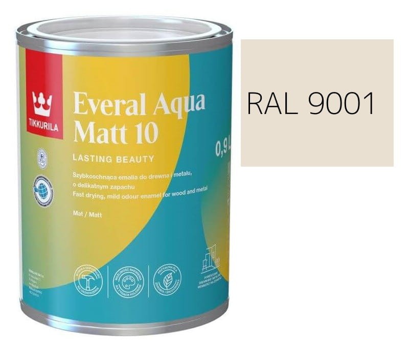 TIKKURILA Everal Aqua Matt [10]  0,9L KOLOR KREMOWY RAL 9001
