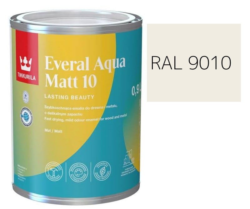 TIKKURILA Everal Aqua Matt [10]  0,9L KOLOR CZYSTY BIAŁY RAL 9010