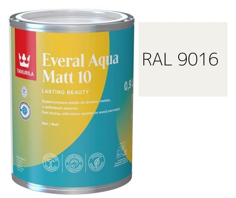 TIKKURILA Everal Aqua Matt [10]  0,9L KOLOR BIAŁY DROGOWY RAL 9016