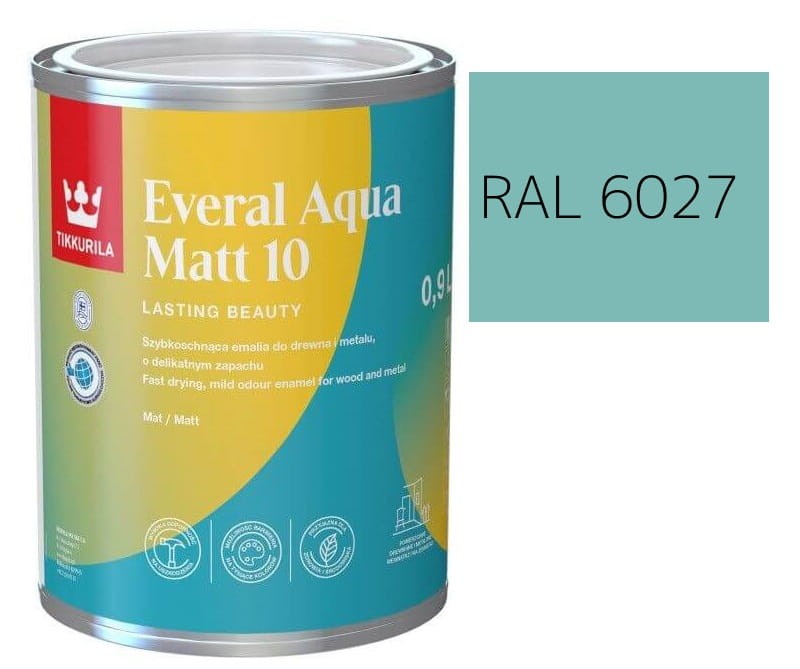 TIKKURILA Everal Aqua Matt [10]  0,9L KOLOR JASNO ZIELONY RAL 6027