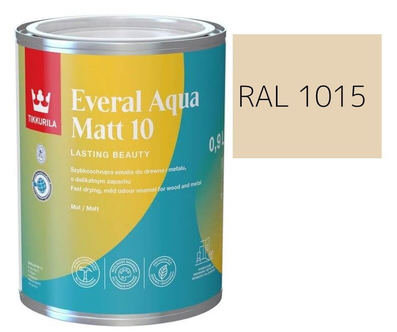 TIKKURILA Everal Aqua Matt [10]  0,9L KOLOR KREMOWY RAL 1015