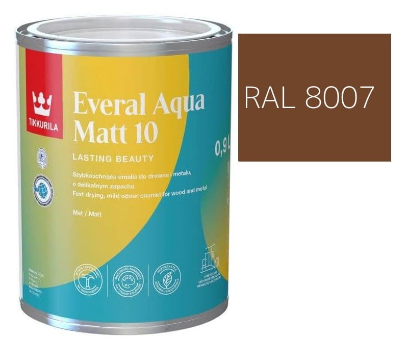 TIKKURILA Everal Aqua Matt [10]  0,9L KOLOR BRĄZOWY SARNOWY  RAL 8007
