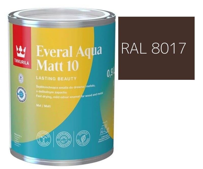 TIKKURILA Everal Aqua Matt [10]  0,9L KOLOR BRĄZ CZEKOLADA RAL 8017