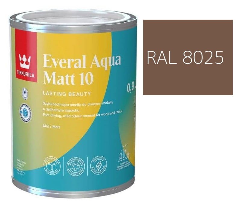 TIKKURILA Everal Aqua Matt [10]  0,9L KOLOR BLADY BRĄZOWY RAL 8025