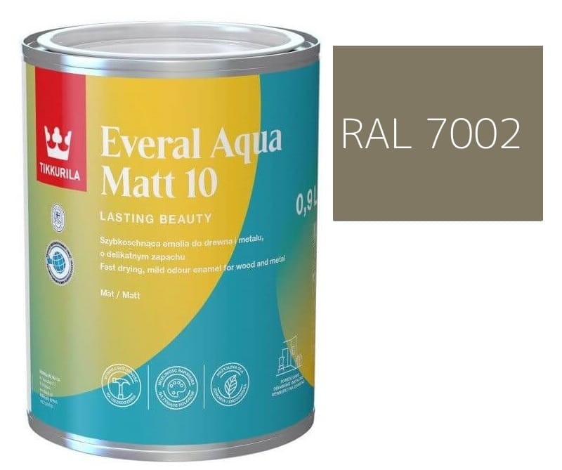 TIKKURILA Everal Aqua Matt [10]  0,9L KOLOR SZARY OLIWKOWY RAL 7002