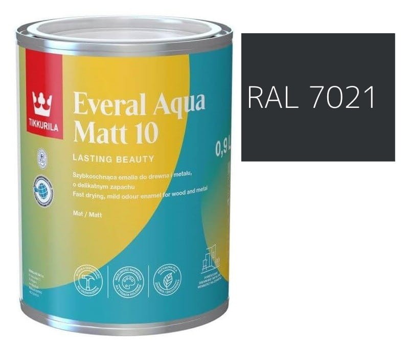 TIKKURILA Everal Aqua Matt [10]  0,9L KOLOR SZARO CZARNY RAL 7021