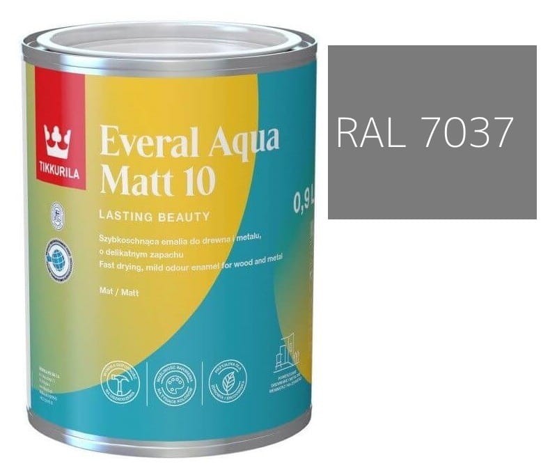 TIKKURILA Everal Aqua Matt [10]  0,9L KOLOR SZARY STALOWY RAL 7037