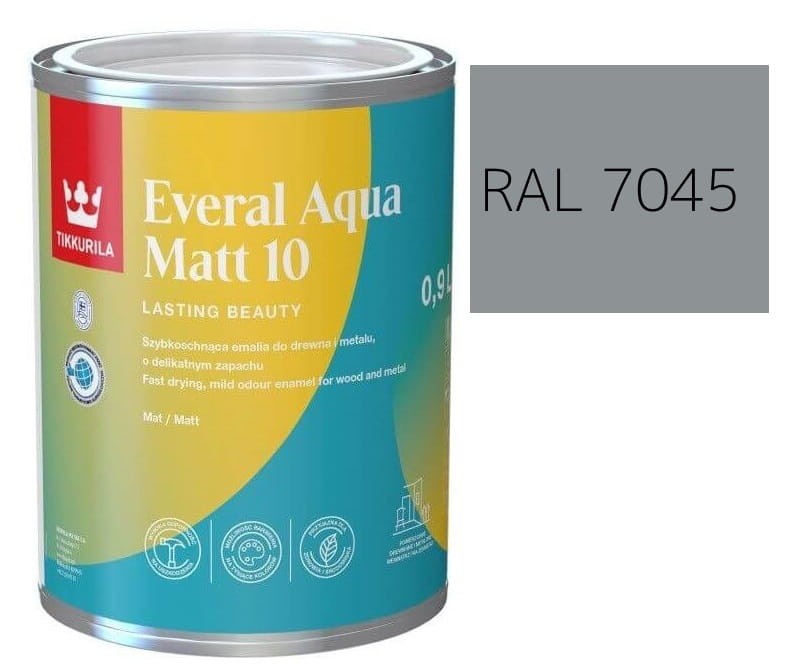 TIKKURILA Everal Aqua Matt [10]  0,9L KOLOR SZARY TELEGREY 1 RAL 7045