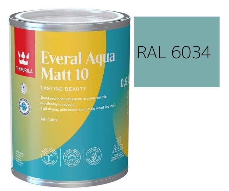 TIKKURILA Everal Aqua Matt [10]  0,9L KOLOR TURKUS PASTELOWY RAL 6034