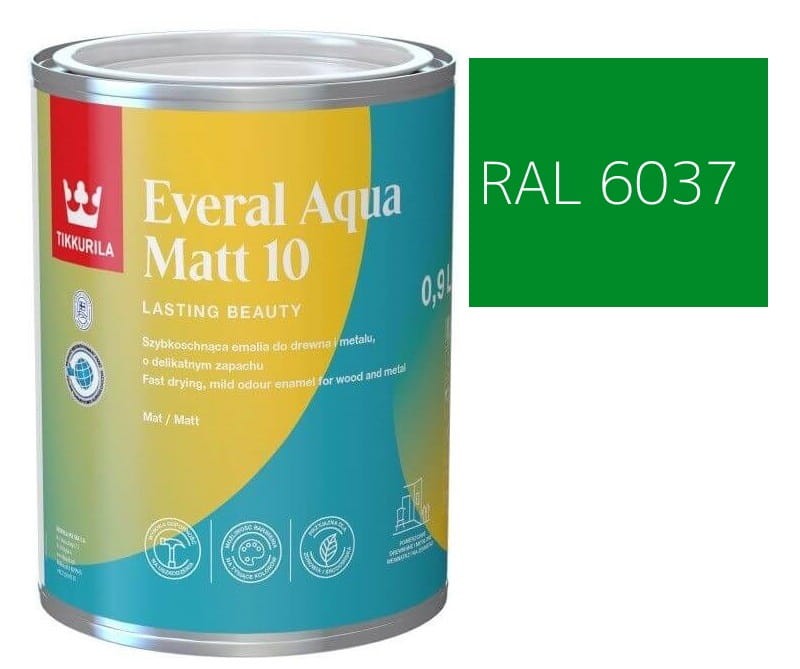TIKKURILA Everal Aqua Matt [10]  0,9L KOLOR ZIELONY CZYSTY RAL 6037