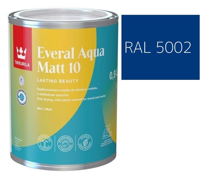 TIKKURILA Everal Aqua Matt [10]  0,9L KOLOR NIEBIESKI ULTRAMARYNA RAL 5002